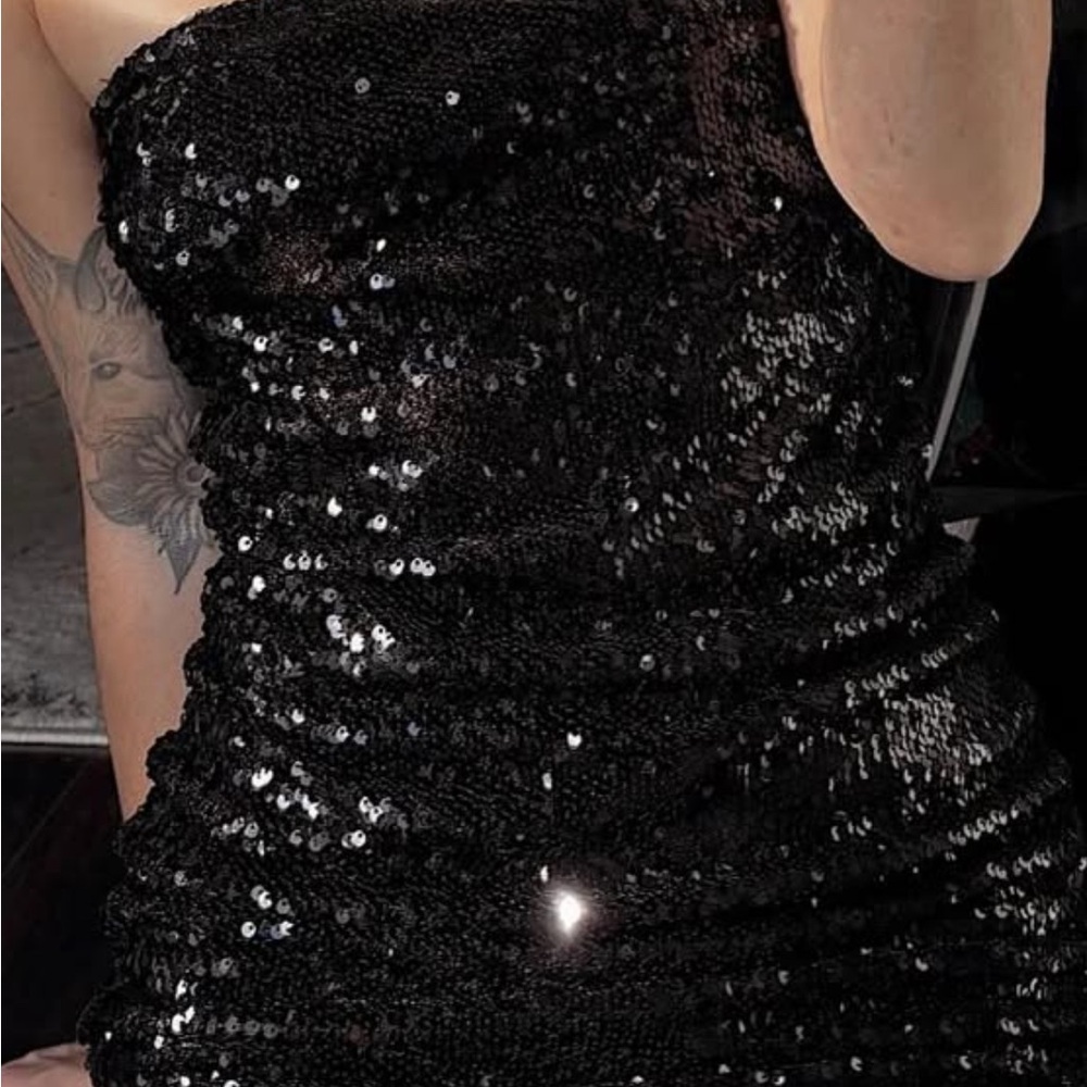 Envy Black Strapless Mini Sequin Dress